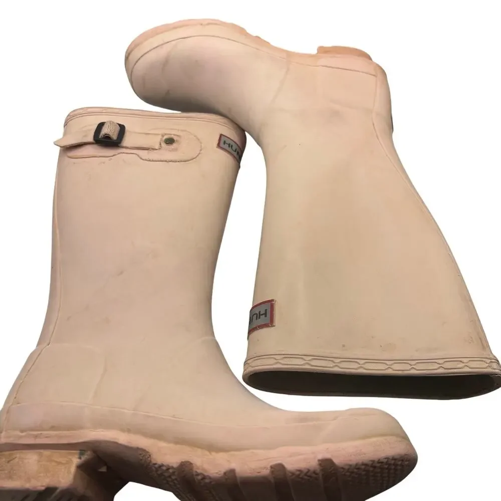 Hunter Original Tall Waterproof Rain Boots Cream White Youth Girls Size 4